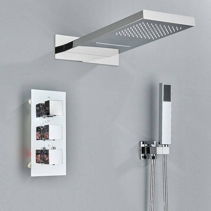 Thermostatic Wall Mounted Waterfall Rainfall Shower Head System